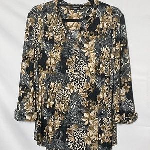 Women's Blouse With black and gold print, and leopard print Size XL